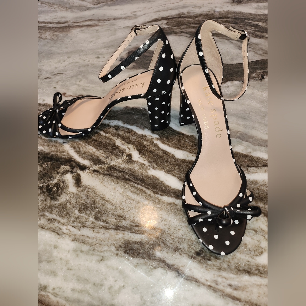 Kate Spade Black and White Polka Dot Peeptoe Heels